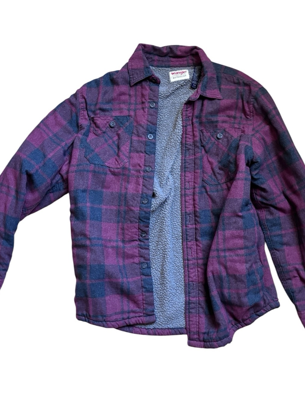 Wrangler Red and Gray Plaid Sherpa-Lined Flannel Shirt